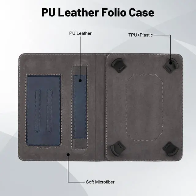 Alt view image 4 of 5 - Dteck for 10/10.1/10.3/10.4/10.5 Inch Tablet Android 11/12/13/14 Tablet Universal Case with Stand (Portrait/Landscape Viewing Angles)/Front Pocket/Card Slots, PU Leather Protective Folio Case, Blue