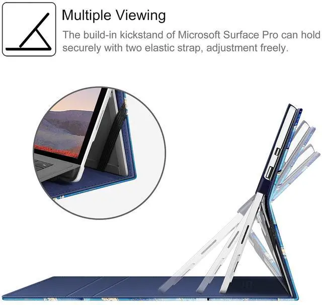 Alt view image 3 of 5 - Fintie Case for 12.3 Inch Microsoft Surface Pro 7 Plus, Surface Pro 7/6/5/4/3 - Portfolio Business Cover with Pocket, Compatible with Type Cover Keyboard, Ocean Marble