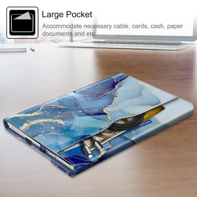 Alt view image 4 of 5 - Fintie Case for 12.3 Inch Microsoft Surface Pro 7 Plus, Surface Pro 7/6/5/4/3 - Portfolio Business Cover with Pocket, Compatible with Type Cover Keyboard, Ocean Marble