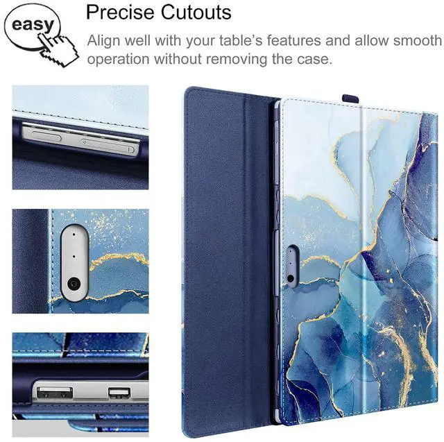 Alt view image 5 of 5 - Fintie Case for 12.3 Inch Microsoft Surface Pro 7 Plus, Surface Pro 7/6/5/4/3 - Portfolio Business Cover with Pocket, Compatible with Type Cover Keyboard, Ocean Marble