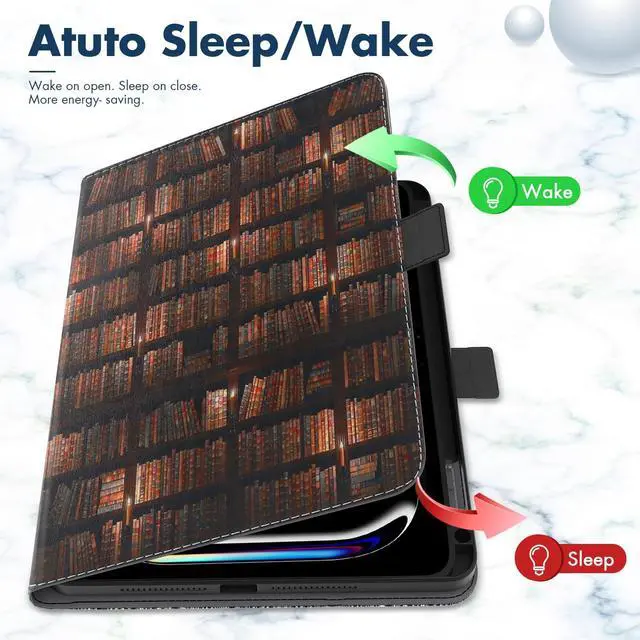 Alt view image 2 of 5 - Dteck for iPad Pro 11-Inch M4 Folio Case 11" 2024 Release, PU Leather Cute Case with Adjustable Stand Angles/Auto Sleep Wake, Pencil Holder/Hand Strap, Protective Lightweight Slim Cover, Bookshelf