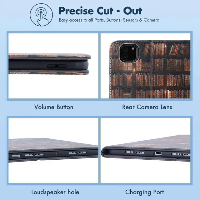 Alt view image 5 of 5 - Dteck for iPad Pro 11-Inch M4 Folio Case 11" 2024 Release, PU Leather Cute Case with Adjustable Stand Angles/Auto Sleep Wake, Pencil Holder/Hand Strap, Protective Lightweight Slim Cover, Bookshelf