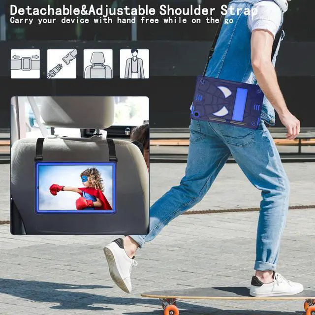 Alt view image 5 of 5 - Dteck Kids Case for Samsung Galaxy Tab S6 Lite (10.4 Inch) - Cute Spider Cartoon Shockproof Child Friendly Hard Cover with Stand & Shoulder Strap Protective Cool Case for Boys Girls (Blue)