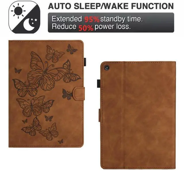 Alt view image 2 of 5 - Dteck for Fire HD 8 Tablet Case (8th/7th/6th Generation-2018/2017/2016 Release) 8", Cute Butterfly Folio Magnetic Case with Auto Sleep Wake & Stand Function, Slim Lightweight PU Leather Cover, Brown