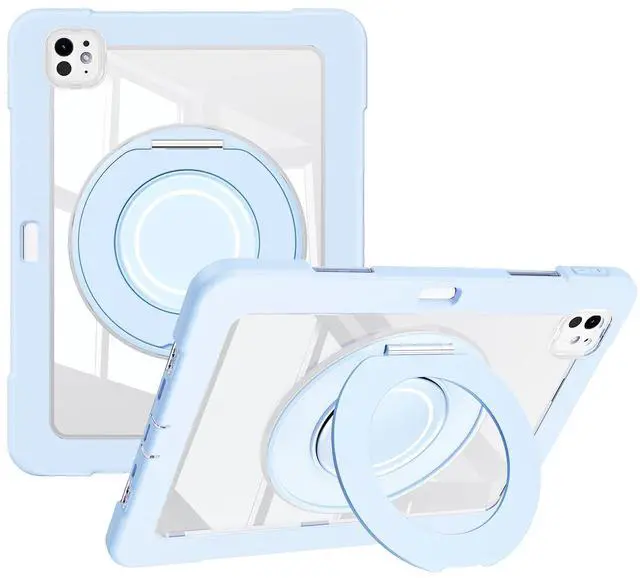 Main image of Dteck for iPad Pro 11-Inch (M4) Clear Case 2024 with Foldable 360 Degree Rotating Kickstand Handle, Shock Absorbing Protective Hard Shell Cover, Shockproof Sturdy Tablet Case for Kids Women Men, Blue