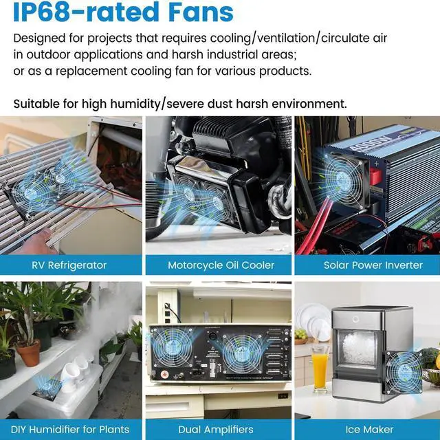 Alt view image 3 of 5 - GDSTIME IP68 Waterproof Fan 120mm x 25mm 12V DC Brushless Computer Case Cooling Fan Dual Ball Bearings 2 Pin for RV Fridge Ventilation, 2 Pack