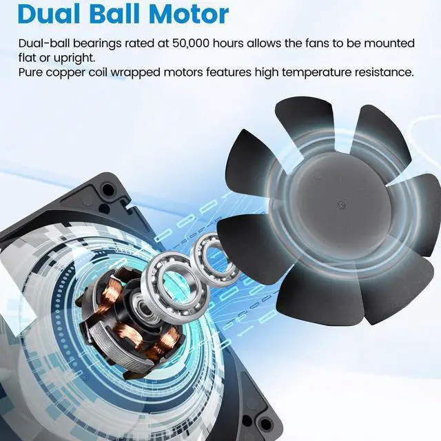 Alt view image 4 of 5 - GDSTIME IP68 Waterproof Fan 120mm x 25mm 12V DC Brushless Computer Case Cooling Fan Dual Ball Bearings 2 Pin for RV Fridge Ventilation, 2 Pack