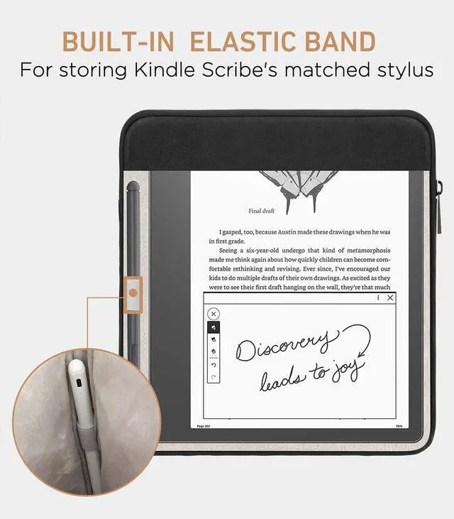 Alt view image 4 of 5 - Moko Kindle Sleeve Compatible with Kindle Scribe 10.2 inch (2024 and 2022 Release), Protective Pouch Bag Case Cover with Dual Pockets and Pen Holder, Scratch-Resistant Soft Fluffy Lining, Black