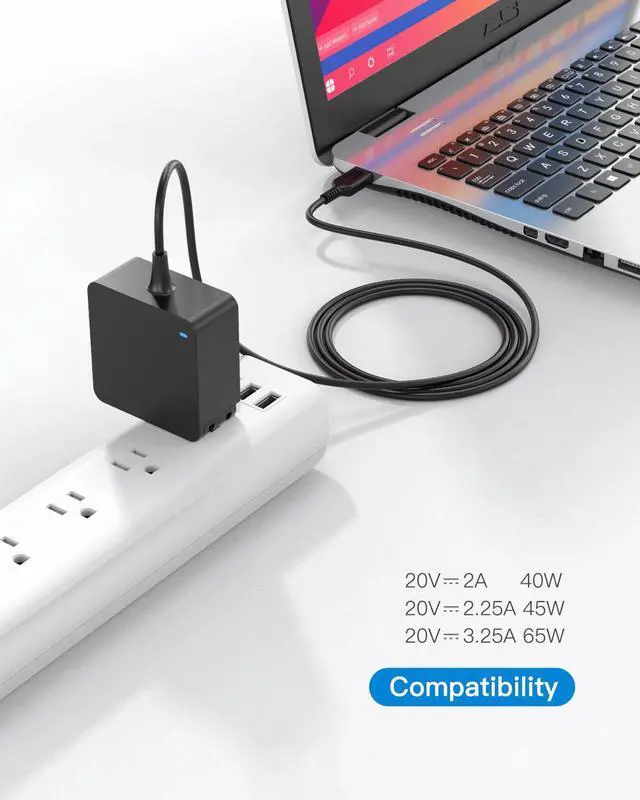 Alt view image 5 of 5 - 65W 40W Wall Charger Fit for Lenovo ADL40WCC ADL40WDB ADL40WLD ADL40WDC ADL65WCC ADL65WDB ADL65WLA Laptop AC Adapter Power Supply Cord