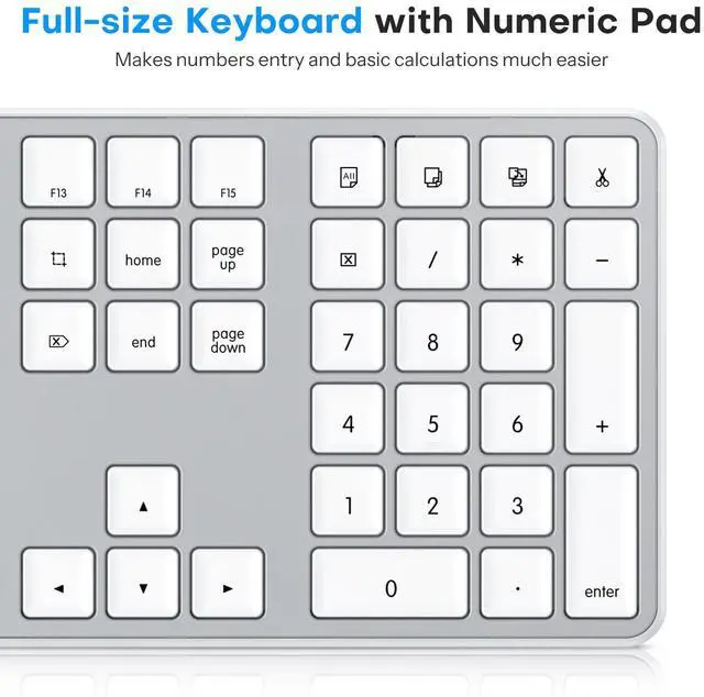 Alt view image 4 of 5 - OMOTON Wired Keyboard Compatible with Mac, Dual Interface (USB and Type-C) Compatible with MacBook Pro/Air, iMac, Mac mini/Pro Laptop, Full-Size Keyboard with Numeric Keypad, Silver