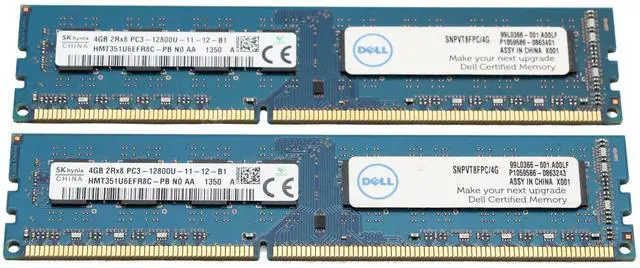 Main image of 2 x 4GB (8GB Total) Hynix HMT351U6EFR8C-PB 4GB PC3-12800U Desktop Memory