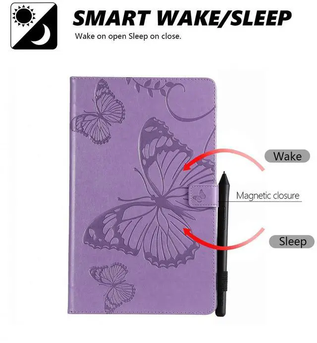 Alt view image 3 of 5 - Dteck Fire HD 10 Case (9th/7th/5th Generation, 2019/2017/2015 Release) - Slim Premium PU Leather Case Embossed Butterfly Design Folio Stand Wallet Cover for All-New Kindle Fire HD 10.1" Tablet,Purple