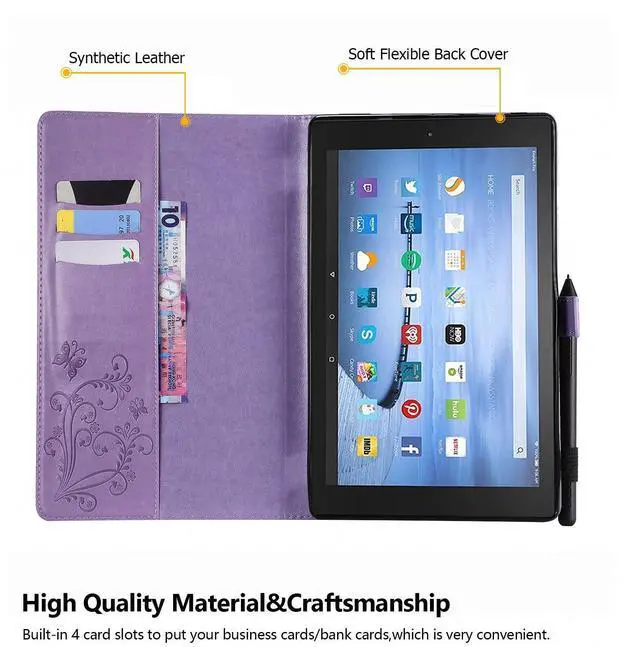 Alt view image 4 of 5 - Dteck Fire HD 10 Case (9th/7th/5th Generation, 2019/2017/2015 Release) - Slim Premium PU Leather Case Embossed Butterfly Design Folio Stand Wallet Cover for All-New Kindle Fire HD 10.1" Tablet,Purple
