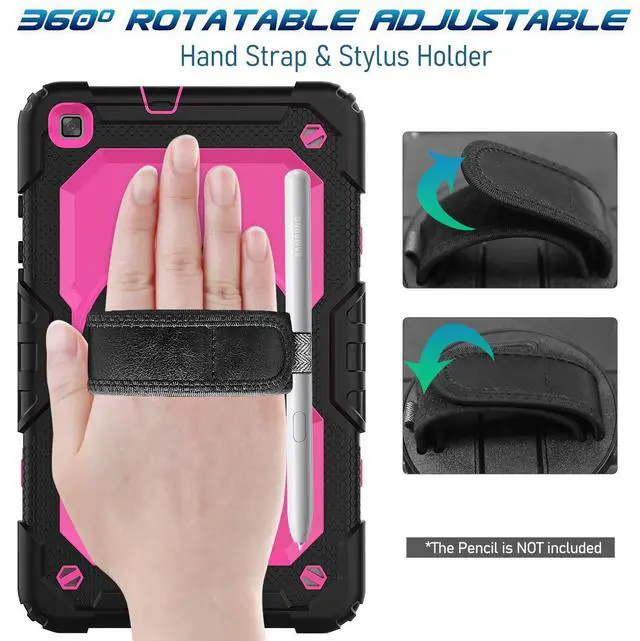 Alt view image 3 of 5 - Timecity Case Compatible with Galaxy Tab A 8.0" 2019 SM-T290/T295/T297, with Built-in Screen Protector&360 Degree Swivel Stand&Hand Strap&Shoulder Strap Protective Case for Tab A 8.0 2019-Rose