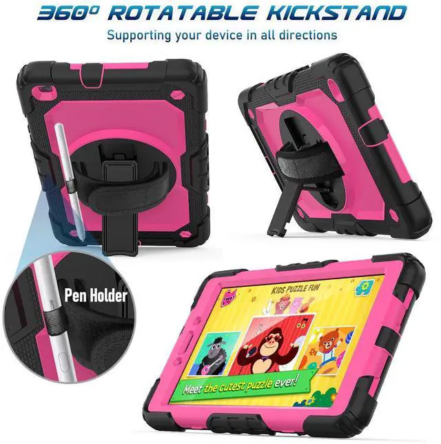 Alt view image 5 of 5 - Timecity Case Compatible with Galaxy Tab A 8.0" 2019 SM-T290/T295/T297, with Built-in Screen Protector&360 Degree Swivel Stand&Hand Strap&Shoulder Strap Protective Case for Tab A 8.0 2019-Rose
