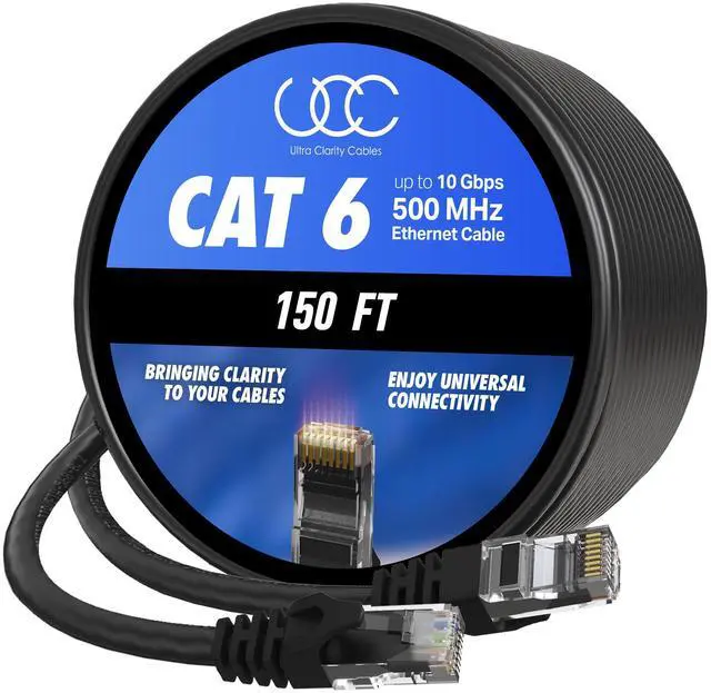 Main image of Cat6 150 ft High Speed Ethernet Cable - 10Gbps, Long Indoor/Outdoor Rj45 Cable for Computer, Router, Modem, PS4/5, Xbox, Gaming - Black