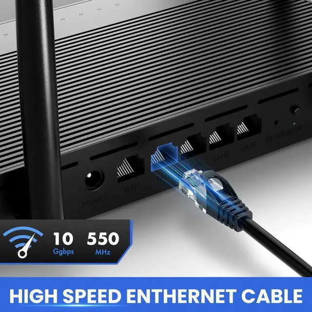 Alt view image 2 of 5 - Cat6 150 ft High Speed Ethernet Cable - 10Gbps, Long Indoor/Outdoor Rj45 Cable for Computer, Router, Modem, PS4/5, Xbox, Gaming - Black