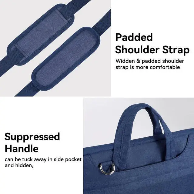 Alt view image 5 of 5 - Voova Laptop Bag 17 17.3 Inch Waterproof Laptop Sleeve Case with Shoulder Straps & Handle, Computer Case Cover Slim Briefcase Compatible with 17-18 Hp Dell Asus Acer, Blue