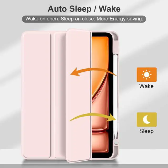 Alt view image 3 of 5 - Batianda Hybrid Case for 13-inch iPad Air 2025 M3 2024 M2 Chip [Built-in Apple Pencil Slot] Stylish Design Premium Cover with Clear Back Shell TPU Bumper Auto Wake/Sleep, Pink