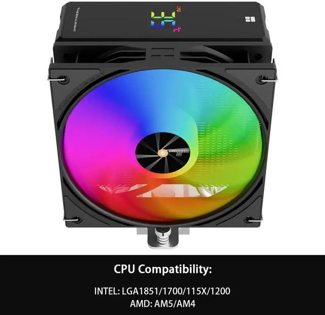 Alt view image 3 of 5 - Thermalright Assassin X 120R Digital ARGB Black CPU Cooler, Digital Screen Top Cover, TL-P12-S PWM Quiet Fan CPU Air Cooler, Computer Heatsink Cooling, Support AM4/AM5,Intel LGA1851/1700/115X/1200