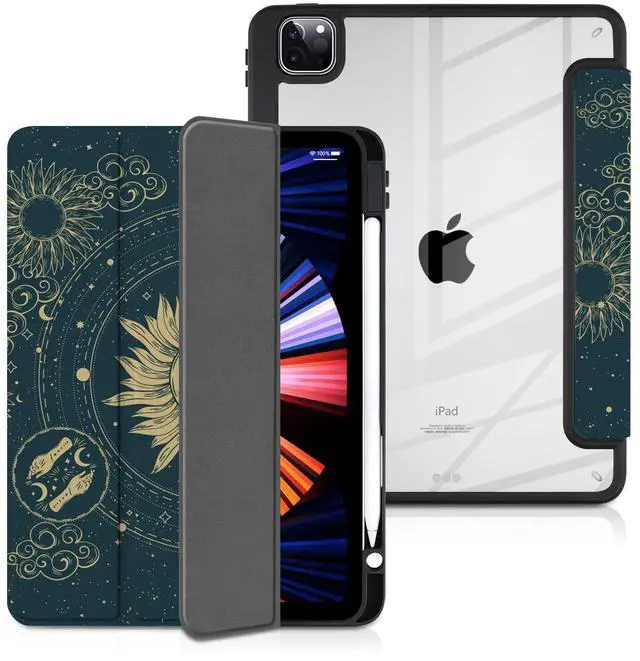 Main image of Batianda Case for iPad Pro 12.9-inch 2022 6th M2 /2021 (5rd Generation) / iPad Pro 12.9" 4th/3rd Gen [Built-in Pencil Holder] Shockproof Cover with Clear Transparent Back Shell TPU Bumper, Sun goddess