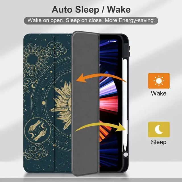 Alt view image 4 of 5 - Batianda Case for iPad Pro 12.9-inch 2022 6th M2 /2021 (5rd Generation) / iPad Pro 12.9" 4th/3rd Gen [Built-in Pencil Holder] Shockproof Cover with Clear Transparent Back Shell TPU Bumper, Sun goddess