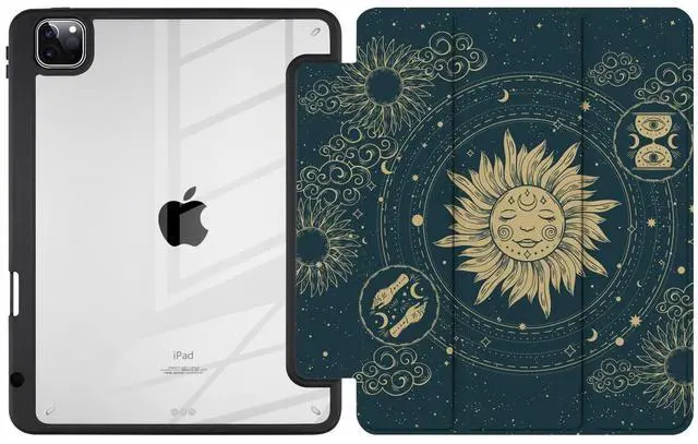 Alt view image 3 of 5 - Batianda Case for iPad Pro 12.9-inch 2022 6th M2 /2021 (5rd Generation) / iPad Pro 12.9" 4th/3rd Gen [Built-in Pencil Holder] Shockproof Cover with Clear Transparent Back Shell TPU Bumper, Sun goddess