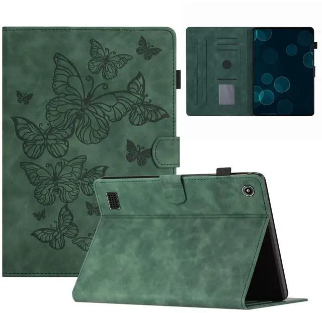 Main image of Dteck Cute Butterfly Case for Fire 7 (9th/7th/5th Generation) Tablet 7" 2019/2017/2015 Released, PU Leather Protective Case with Auto Sleep Wake, Foldable Stand, Card Slots, Slim Folio Cover, Green