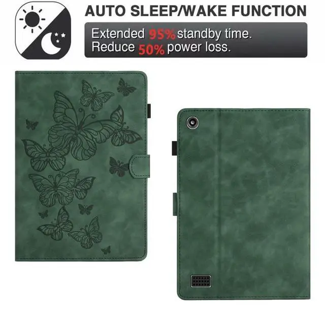 Alt view image 2 of 5 - Dteck Cute Butterfly Case for Fire 7 (9th/7th/5th Generation) Tablet 7" 2019/2017/2015 Released, PU Leather Protective Case with Auto Sleep Wake, Foldable Stand, Card Slots, Slim Folio Cover, Green