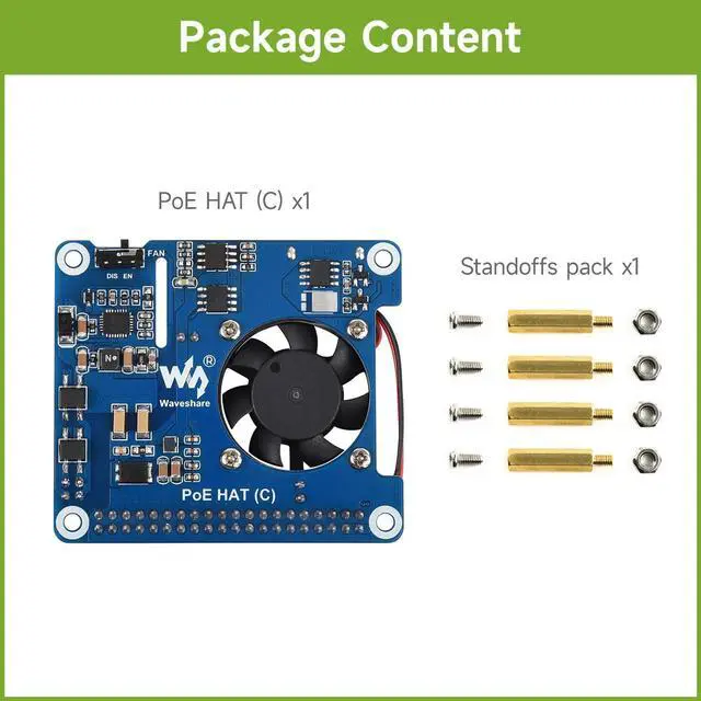 Alt view image 2 of 5 - Waveshare POE HAT Type C, Compatible with Raspberry Pi 3B+/4B, 802.3af/at Power-Sourcing Equipment Required, 12V and 5V Power Outputs to Support More Peripherals