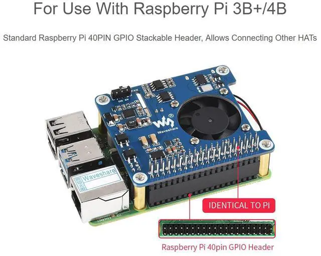 Alt view image 5 of 5 - Waveshare POE HAT Type C, Compatible with Raspberry Pi 3B+/4B, 802.3af/at Power-Sourcing Equipment Required, 12V and 5V Power Outputs to Support More Peripherals