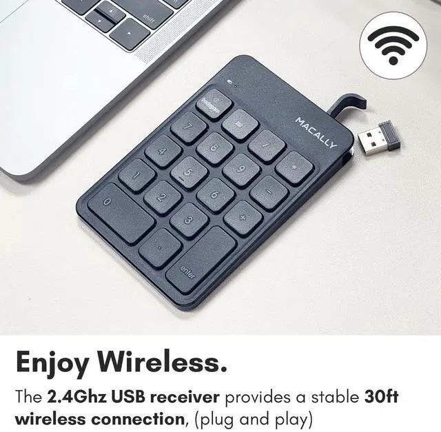Alt view image 4 of 5 - Macally Wireless Number Pad | Numeric Keypad | Wireless 10 Key for Laptop PC Computer Notebook Surface Chrome (2.4G USB) Perfect for Data Entry Numpad Number Keyboard
