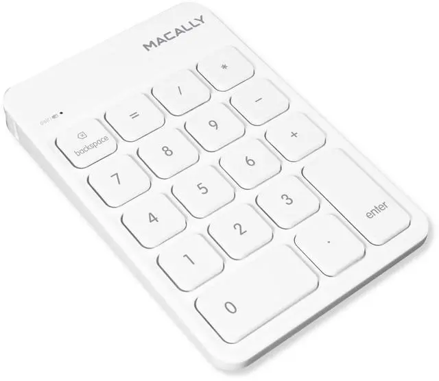 Main image of Macally Bluetooth Number Pad for Laptop, Apple, Mac, iMac, MacBook Pro/Air, Ipad, Windows PC, Tablet, or Desktop Computer - Rechargeable 18 Key Wireless Numeric Keypad - White Bluetooth 10 Key Numpad