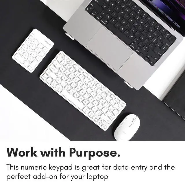 Alt view image 2 of 5 - Macally Bluetooth Number Pad for Laptop, Apple, Mac, iMac, MacBook Pro/Air, Ipad, Windows PC, Tablet, or Desktop Computer - Rechargeable 18 Key Wireless Numeric Keypad - White Bluetooth 10 Key Numpad