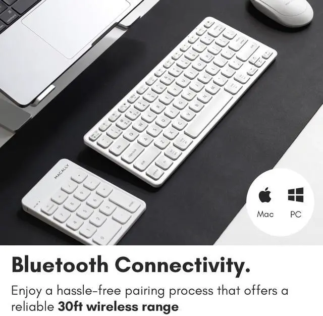 Alt view image 4 of 5 - Macally Bluetooth Number Pad for Laptop, Apple, Mac, iMac, MacBook Pro/Air, Ipad, Windows PC, Tablet, or Desktop Computer - Rechargeable 18 Key Wireless Numeric Keypad - White Bluetooth 10 Key Numpad