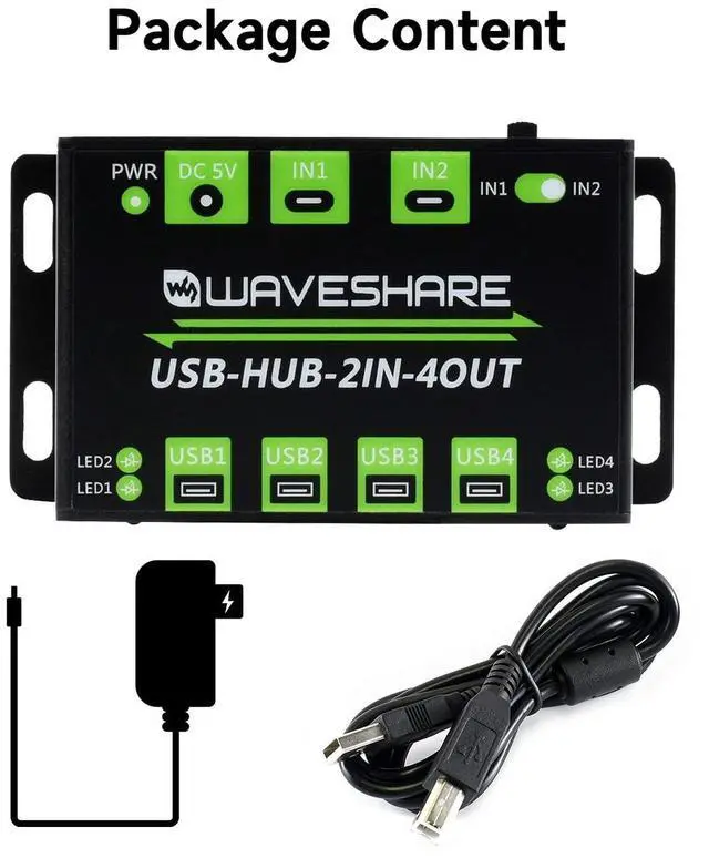 Alt view image 2 of 5 - Waveshare Industrial Grade USB HUB Extending 4X USB 2.0 Ports Switchable Dual Hosts Sharing USB Devices for Two Hosts