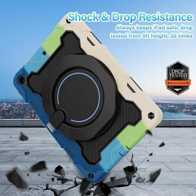 Alt view image 5 of 5 - ROISKIN for iPad 10.2 Case 9th 8th 7th Generation with Screen Protector [15ft Drop Protection], 360 Rotating Kickstand Shoulder Strap Hand Grip Pencil Holder Kids Case for iPad 10.2 inch Case