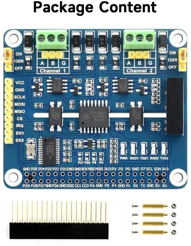 Alt view image 2 of 5 - Waveshare 2-Channel Isolated RS485 Expansion HAT, Compatible with Raspberry Pi 5/4B/3B/Zero/Zero W/Zero 2W/Pico/Pico W/Pico WH, SC16IS752+SP3485 Solution with Multi Onboard Protection Circuits