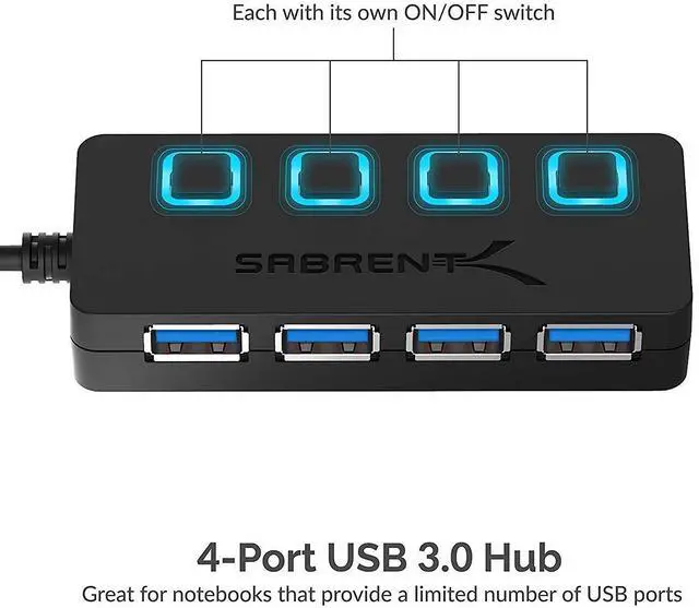 Alt view image 2 of 5 - Sabrent 4-Port USB 3.0 Hub + 22AWG 3 Feet USB 3.0 Extension Cable