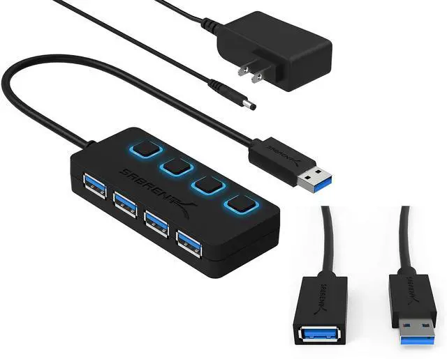 Main image of Sabrent 4-Port USB 3.0 Hub + 22AWG 3 Feet USB 3.0 Extension Cable