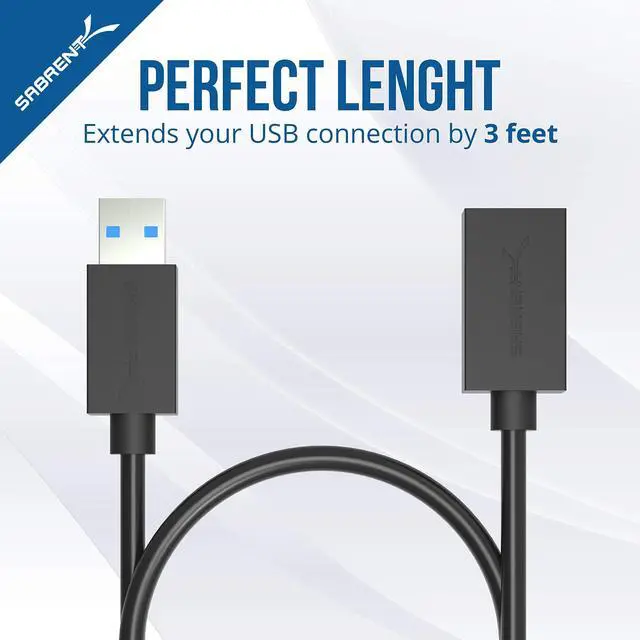Alt view image 5 of 5 - Sabrent 4-Port USB 3.0 Hub + 22AWG 3 Feet USB 3.0 Extension Cable
