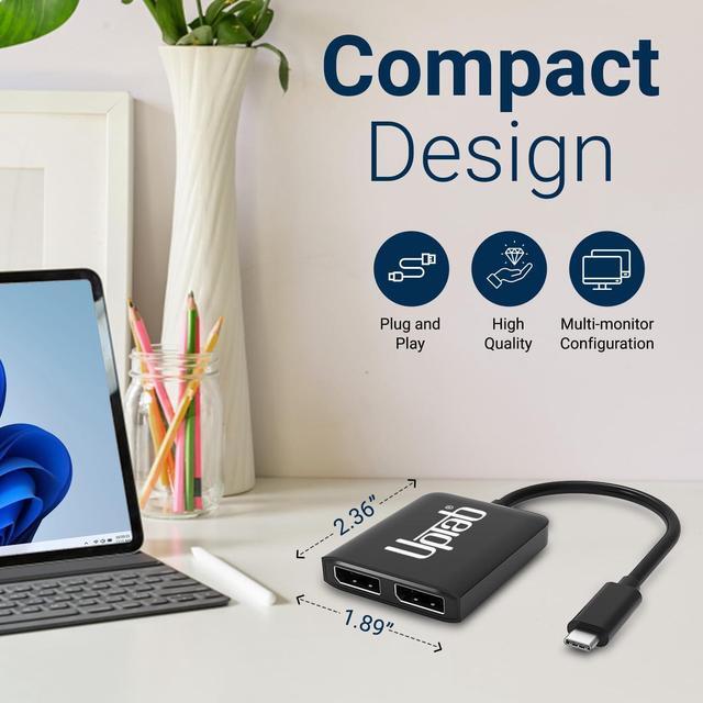 Alt view image 5 of 5 - USB C to Dual DisplayPort Adapter Hub, Extended Dual 4K 60Hz Display Port Multi Monitors Splitter for Thunderbolt 3/4 and USB4 Compatible Dell XPS 13 15, Lenovo Yoga, Samsung Chromebook, HP, and More