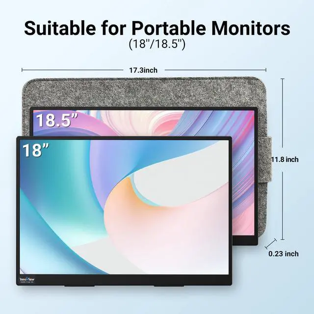 Alt view image 2 of 5 - InnoView Portable Monitor Case for Most Large Portable Monitor Durable Lightweight Protective Laptop Sleeve Felt Storage Bag Compatible UPERFECT Arzopa 18/18.5 Inch Laptop Screen Extender
