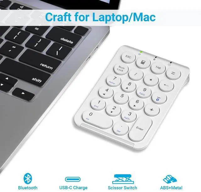 Alt view image 2 of 5 - iClever Number Pad, KP08 Bluetooth Number Pad, Ultra Slim and Lightweight, USB-C Charge, Number Pad for Laptop, iPad, Mac, iMac, Tablet, PC Desktop