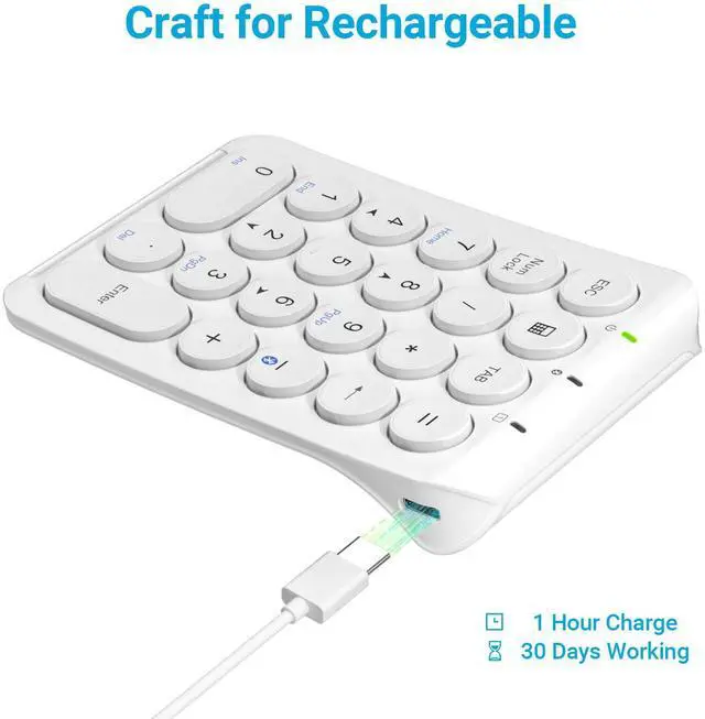 Alt view image 3 of 5 - iClever Number Pad, KP08 Bluetooth Number Pad, Ultra Slim and Lightweight, USB-C Charge, Number Pad for Laptop, iPad, Mac, iMac, Tablet, PC Desktop