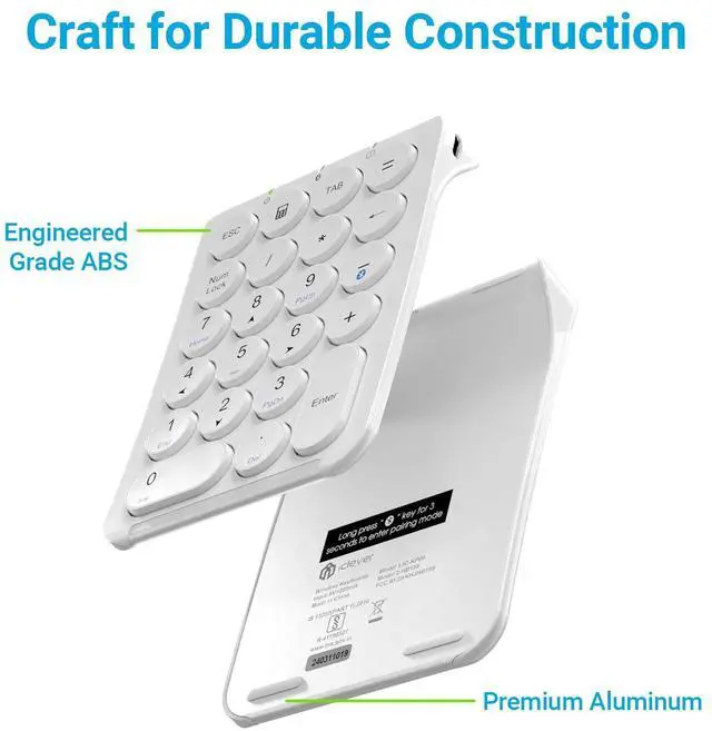 Alt view image 5 of 5 - iClever Number Pad, KP08 Bluetooth Number Pad, Ultra Slim and Lightweight, USB-C Charge, Number Pad for Laptop, iPad, Mac, iMac, Tablet, PC Desktop