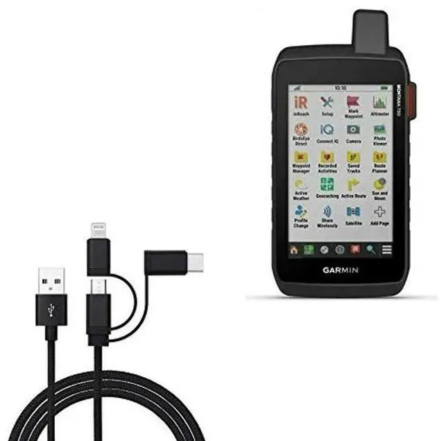 Main image of BoxWave Cable Compatible with Garmin Montana 750i - AllCharge 3-in-1 Cable - Jet Black