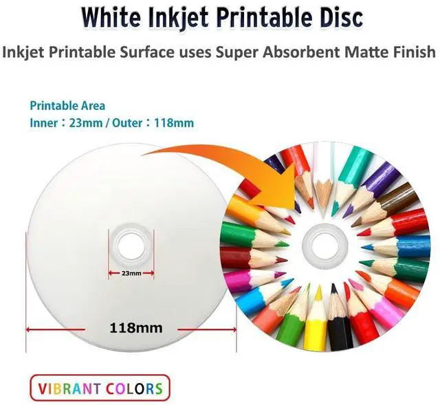Alt view image 2 of 5 - Vinpower Digital DVD-R 4.7GB 16x White Inkjet Printable Hub Recordable Media - 100 Disc Cake Box Spindle