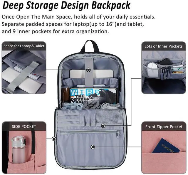 Alt view image 2 of 5 - MAXTOP Deep Storage Laptop Backpack with USB Charging Port[Water Resistant] College Computer Bookbag Fits 16 Inch Laptop