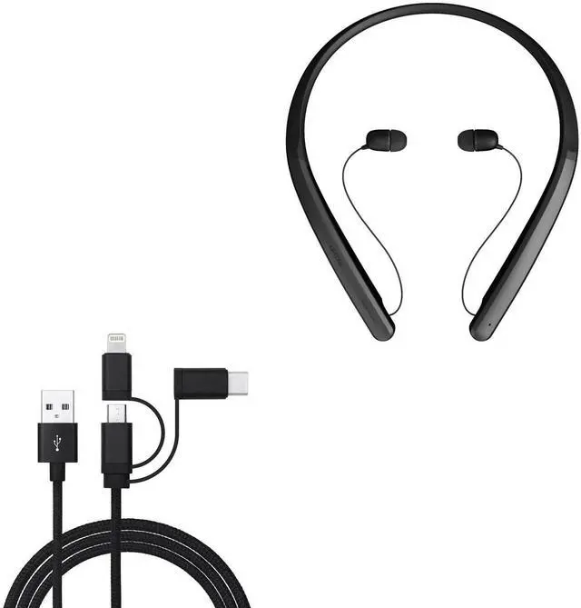 Main image of BoxWave Cable Compatible with LG Tone Flex HBS-XL7 - AllCharge 3-in-1 Cable - Jet Black